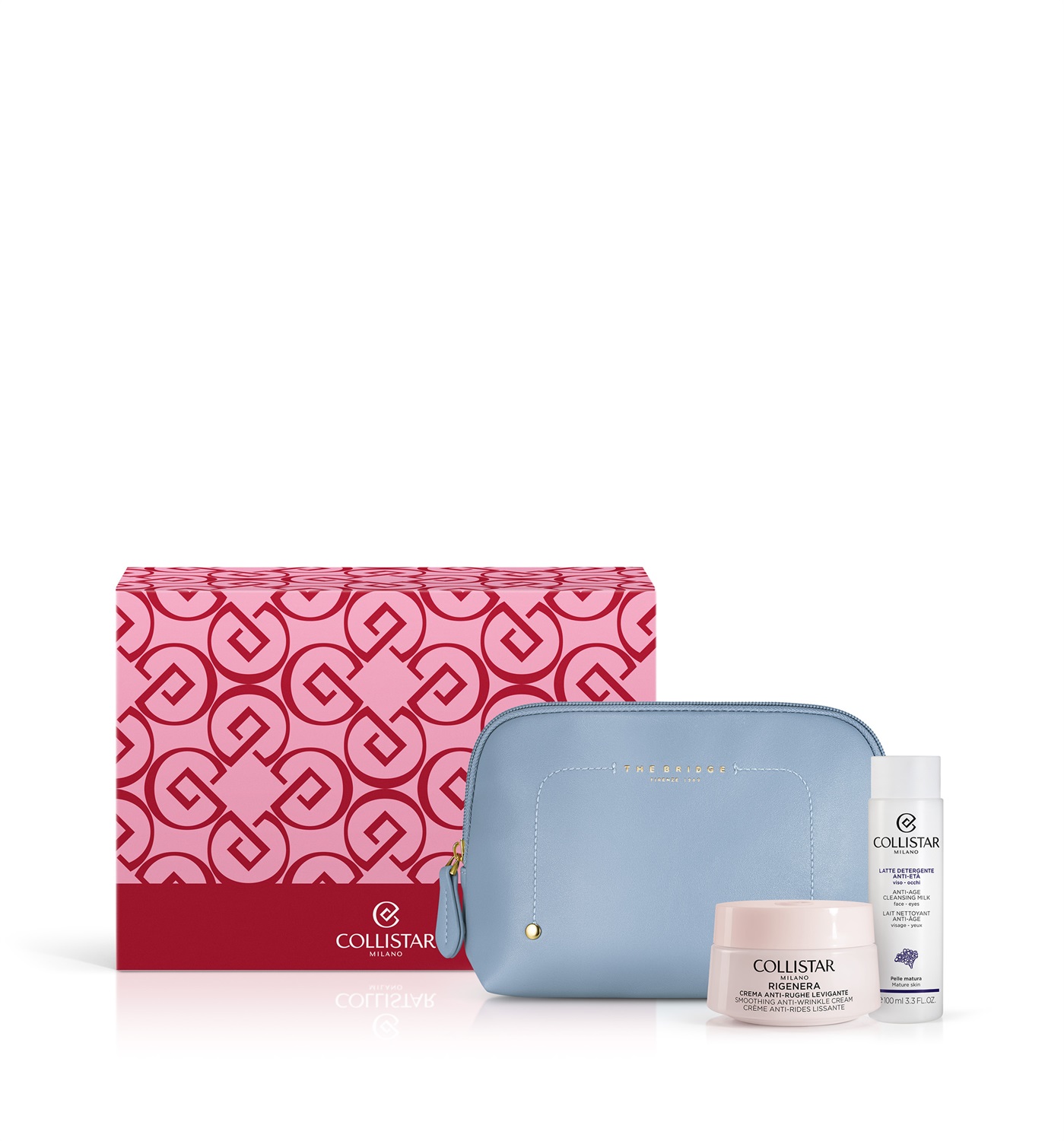 Collistar Cofanetto Rigenera Crema Anti-Rughe Levigante Viso e Collo 50 ml Latte Detergente Anti-Età Viso-Occhi 100 ml Beauty-Bag The Bridge