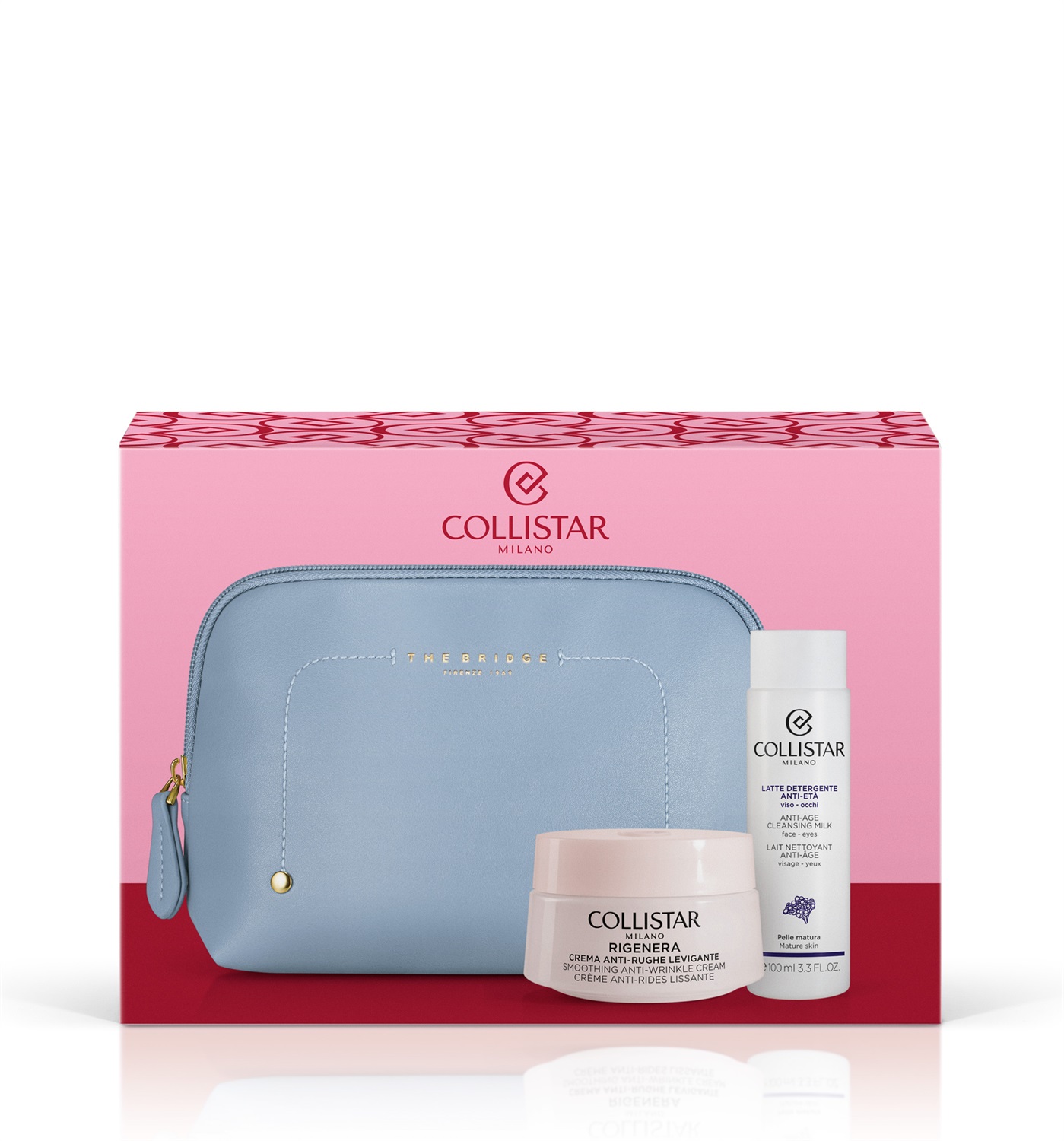 Collistar Cofanetto Rigenera Crema Anti-Rughe Levigante Viso e Collo 50 ml Latte Detergente Anti-Età Viso-Occhi 100 ml Beauty-Bag The Bridge