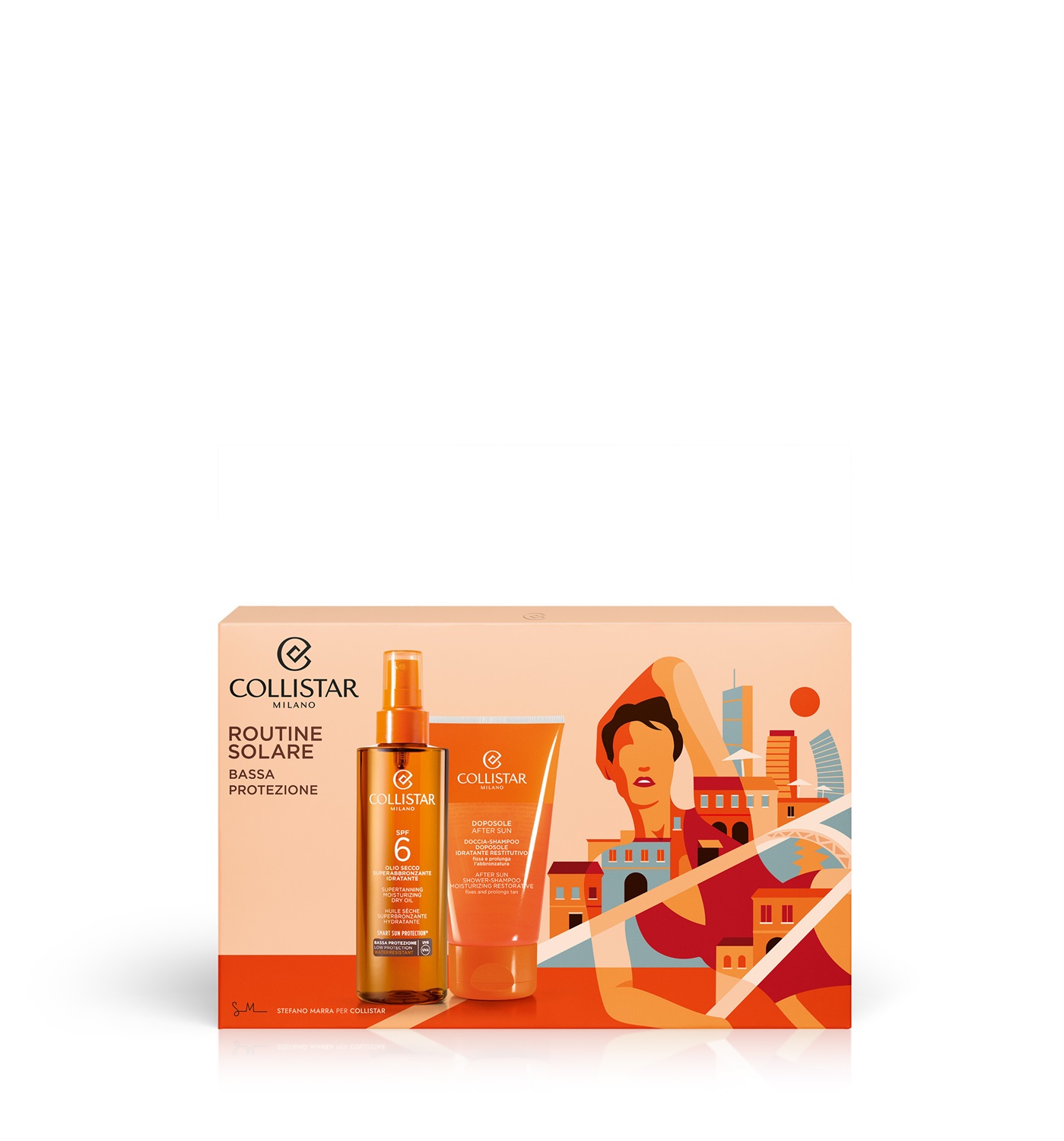 Collistar Cofanetto Olio Secco Superabbronzante Idratante SPF 6 200 ml Doccia-Shampoo Doposole Idratante Restitutivo 150 ml Pochette in tessuto 100% riciclato