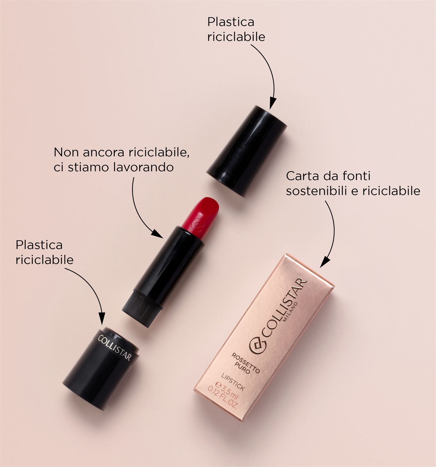 Collistar Rossetto Puro 28 Rosa Pesca Refill 3,5 ml - Idratante e Setificante con Finish Satinato