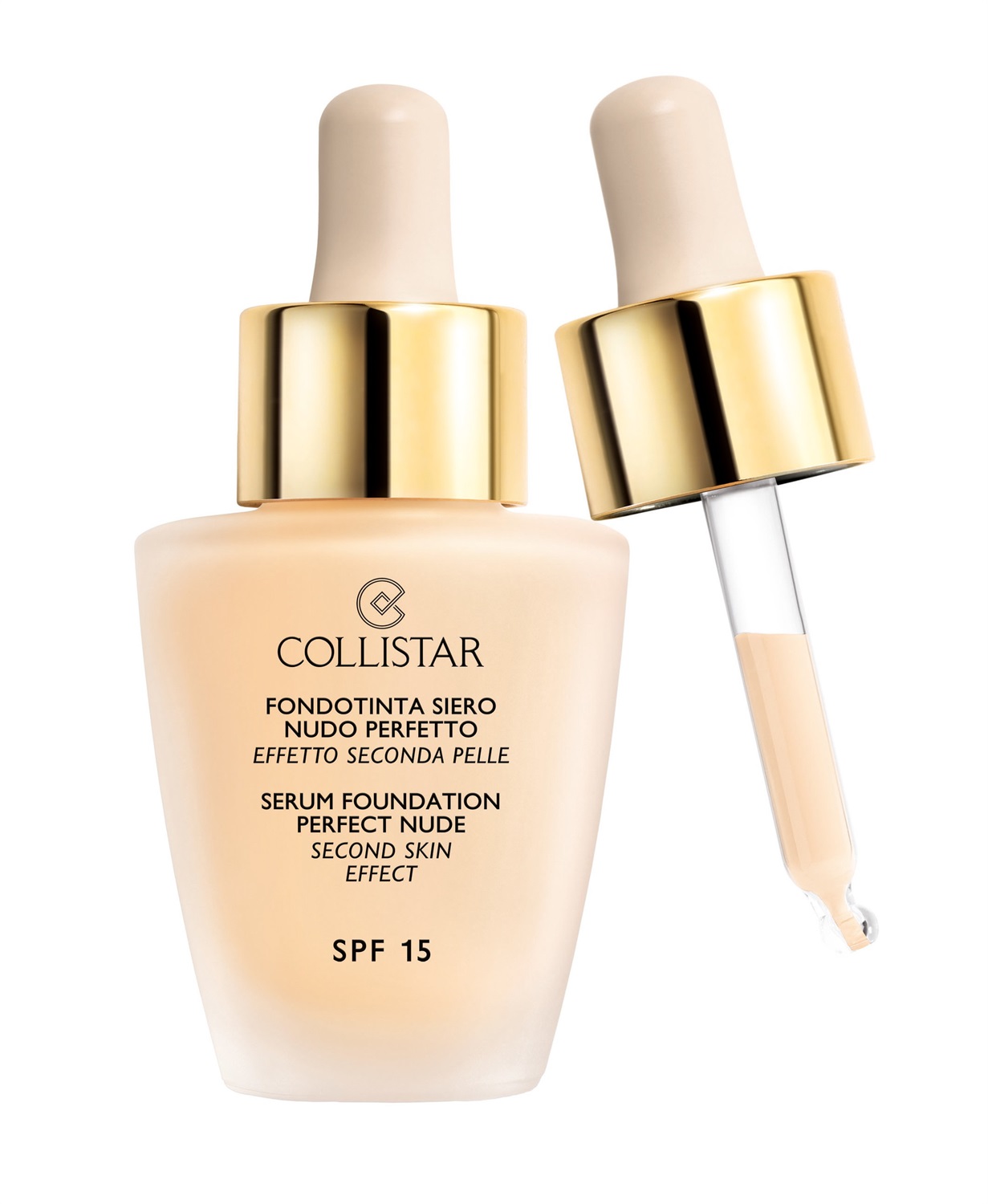 Collistar Fondotinta Siero Nudo Perfetto SPF 15 1 Avorio 30 ml - Texture super fluida, coprenza modulabile, effetto satinato e trattamento per tutti i tipi di pelle