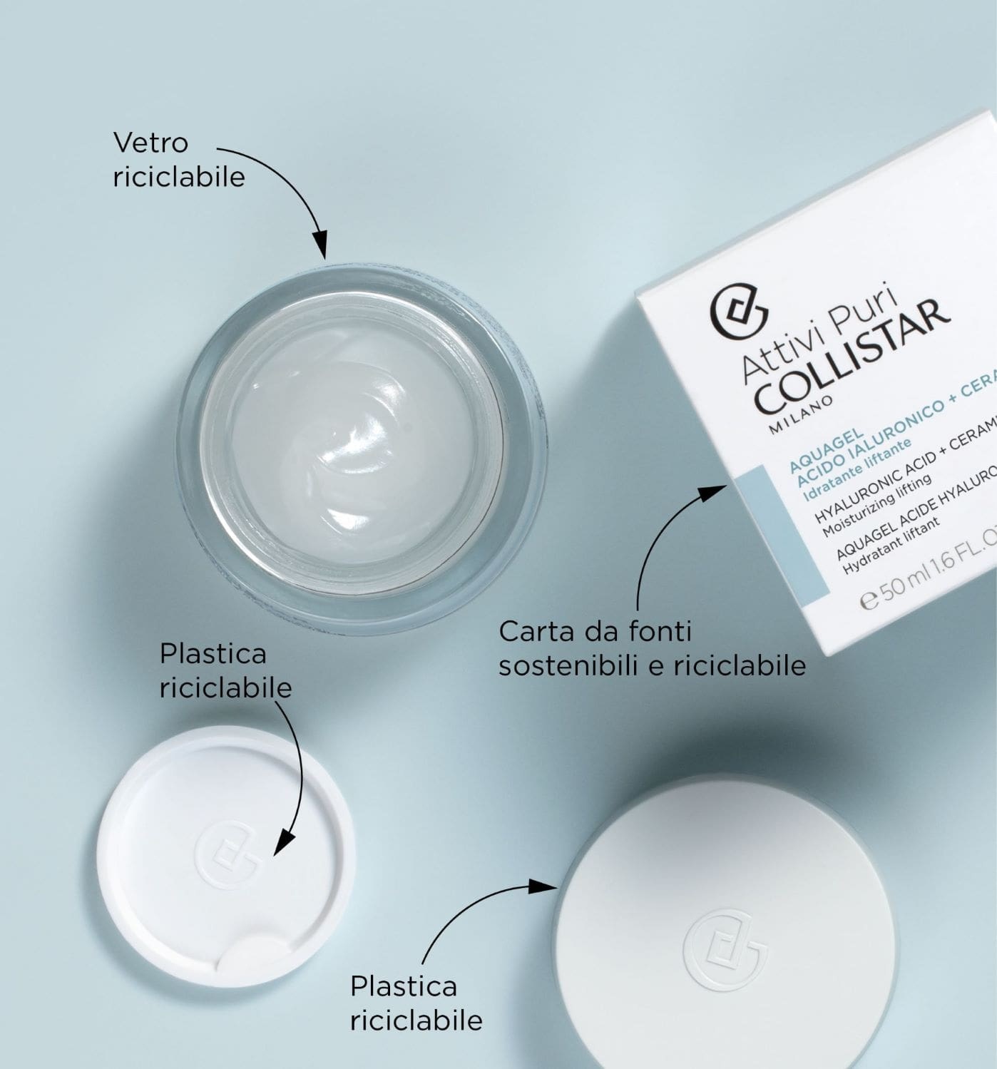 Collistar Aquagel Acido Ialuronico Ceramidi 50 ml - Crema-gel Idratante e Liftante per Viso e Collo