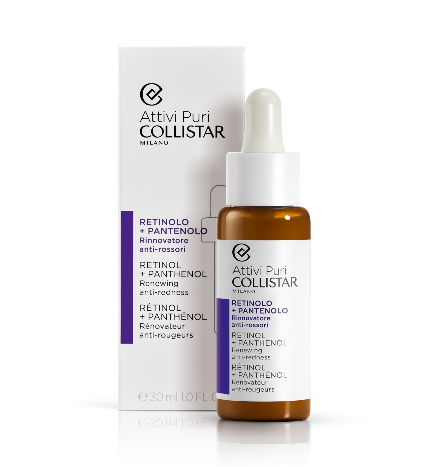 Collistar Attivi Puri Gocce 30 ml - Retinolo Pantenolo, Rinnovatore Anti-Rossori, Riduce Linee Sottili e Rughe, Affina la Grana della Pelle