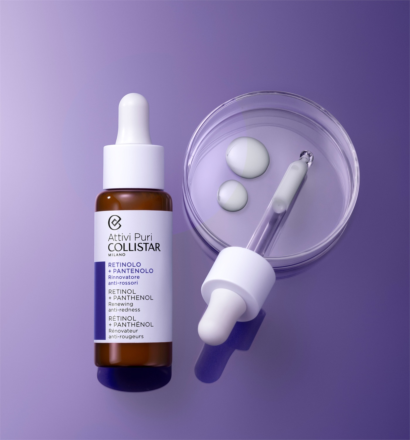 Collistar Attivi Puri Gocce 30 ml - Retinolo Pantenolo, Rinnovatore Anti-Rossori, Riduce Linee Sottili e Rughe, Affina la Grana della Pelle