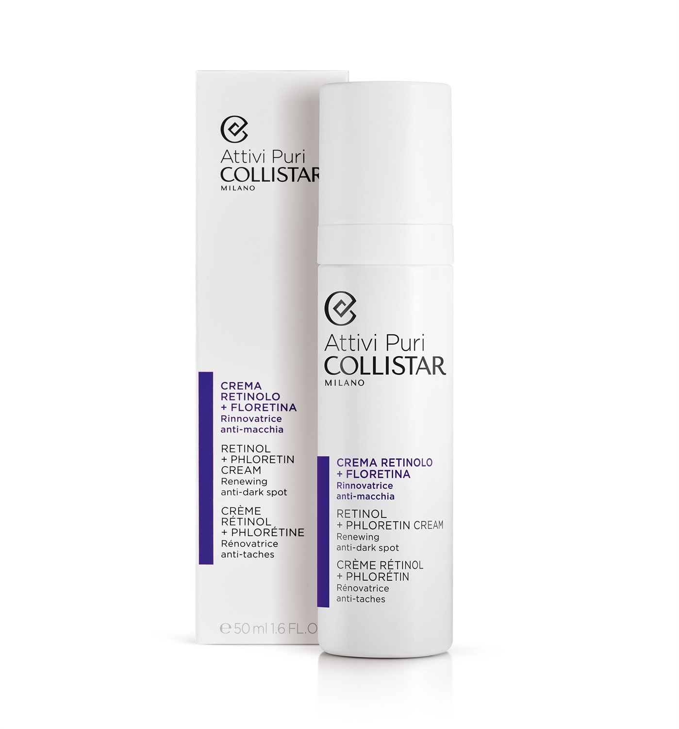 Collistar Attivi Puri Crema Retinolo Floretina 50ml - Rinnovatore Anti-Macchia, Riduce Linee Sottili e Rughe, Uniforma l'Incarnato