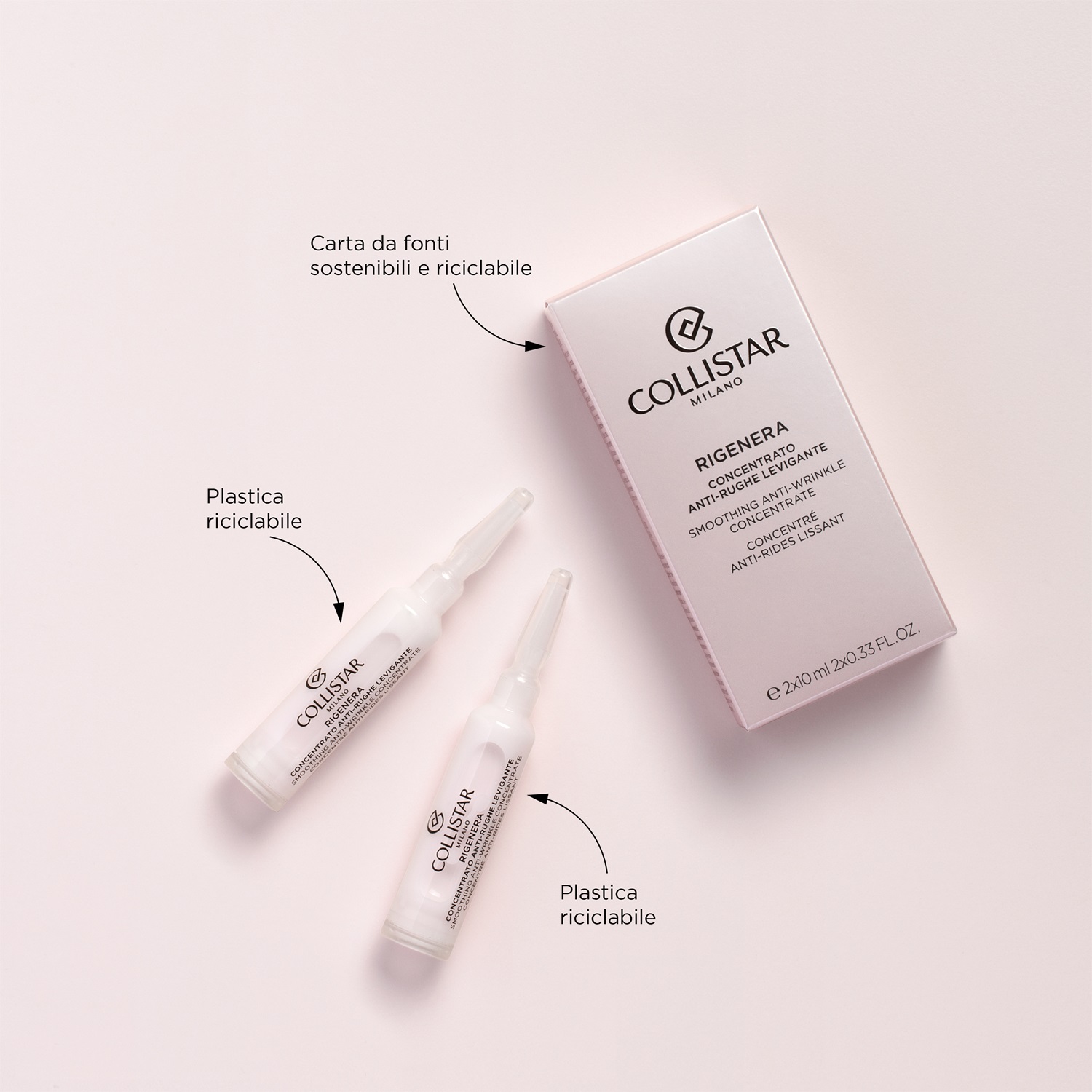 Collistar Rigenera Concentrato Anti-Rughe Levigante - Trattamento Urto 2x10 ml con Acido Ialuronico e Peptidi Biomimetici
