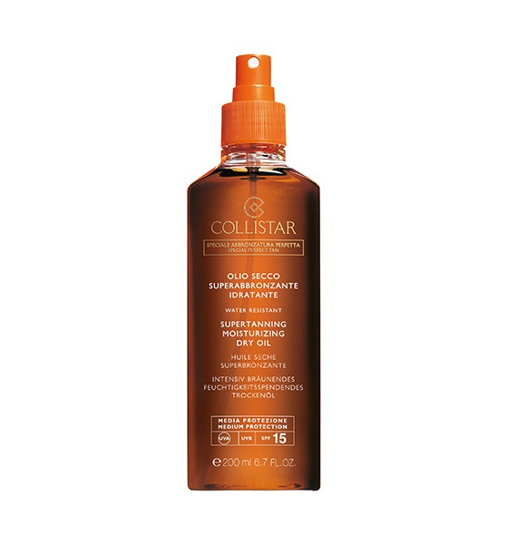 Collistar Olio Secco Superabbronzante Idratante SPF 15 - 200 ml, Formula Nutriente con Vitamina E e Oli Naturali