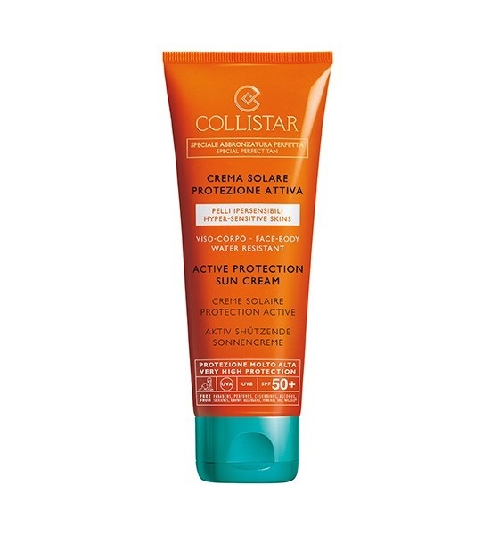 Collistar Crema Solare Protezione Attiva SPF 50 per Pelli Sensibili e Ipersensibili, 100 ml - Ultra-Morbida e Water Resistant