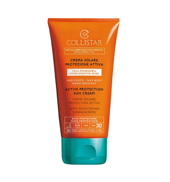Collistar Crema Solare Protezione Attiva Viso e Corpo SPF 30 per Pelli Sensibili e Ipersensibili, 150 ml - Water Resistant e Alta Protezione
