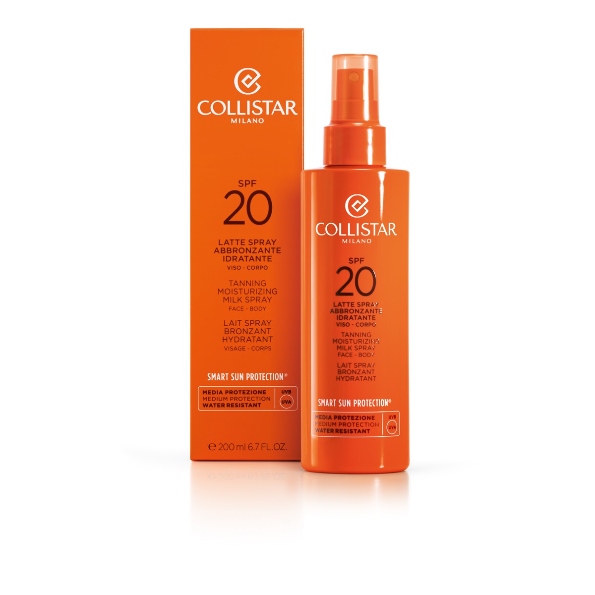 Collistar Latte Spray Abbronzante Idratante SPF 20 - 200 ml, Viso e Corpo, Ricco di Vitamina E, Superassorbibile e Water-Resistant