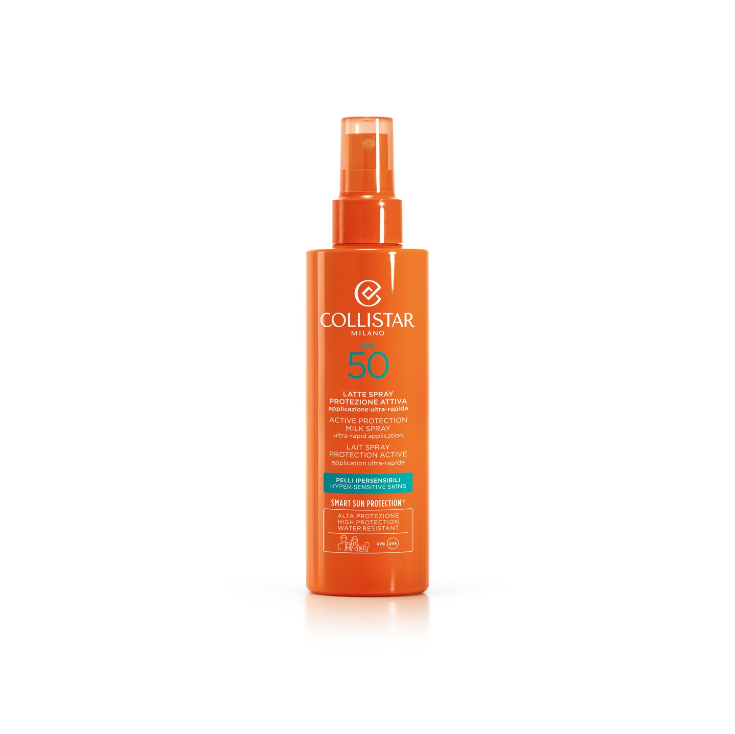 Collistar Latte Spray Protezione Attiva Pelli Ipersensibili SPF 50 - 200 ml, Water Resistant, Formula Innovativa con Estratto di Opuntia