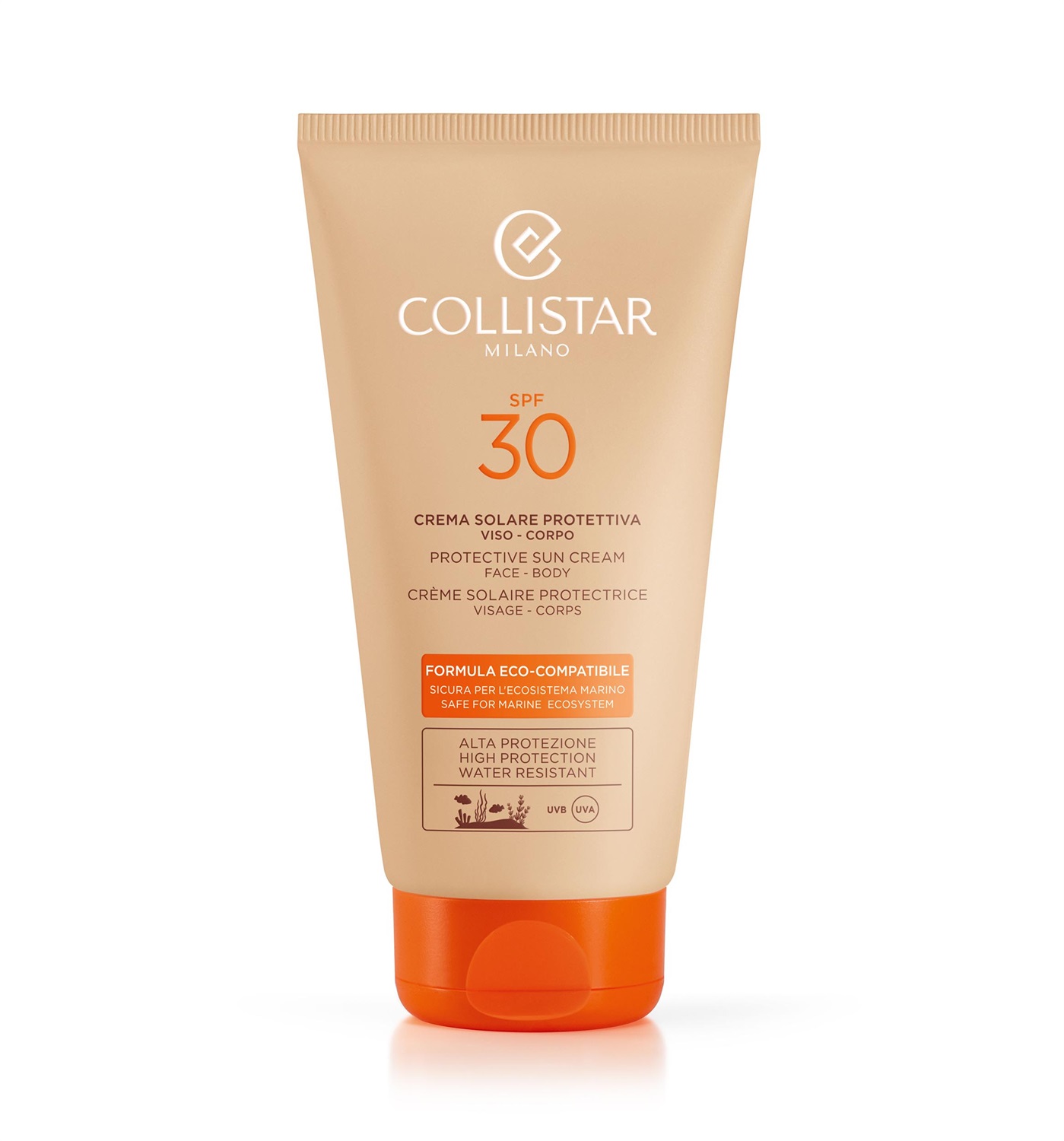 Collistar Crema Solare Protettiva Eco-Compatibile SPF 30 150 ml - Viso e Corpo, Sicura per l'Ambiente Marino, Filtri Coral Friendly