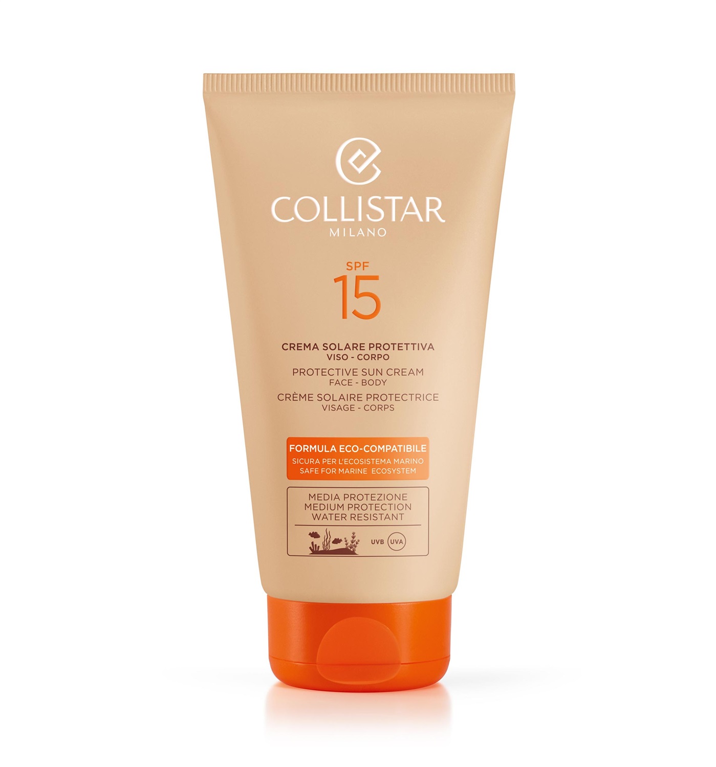 Collistar Crema Solare Protettiva Eco-Compatibile SPF 15 150 ml - Formula Sicura per Viso e Corpo, Filtri Coral Friendly