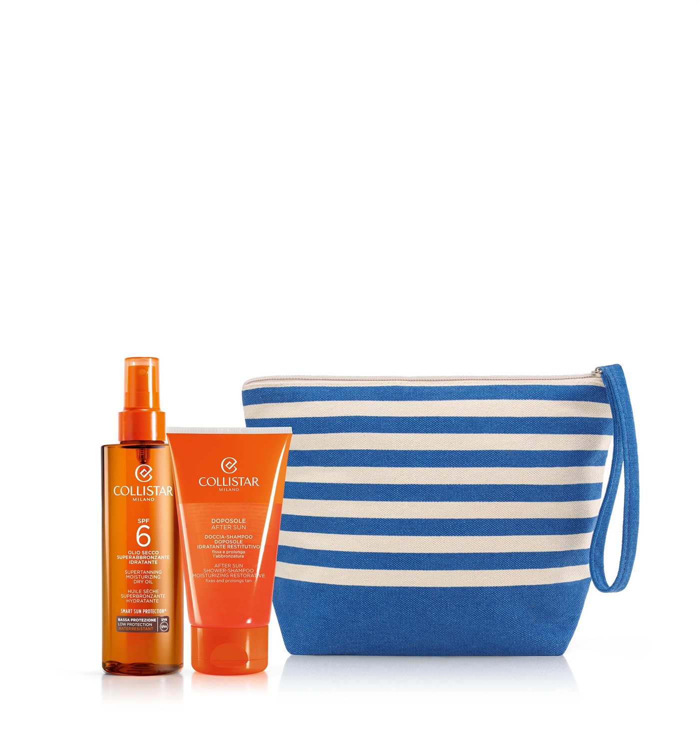 Collistar Cofanetto Olio Secco Superabbronzante Idratante SPF 6 - Include Doccia-Shampoo Doposole e Pochette Riciclata