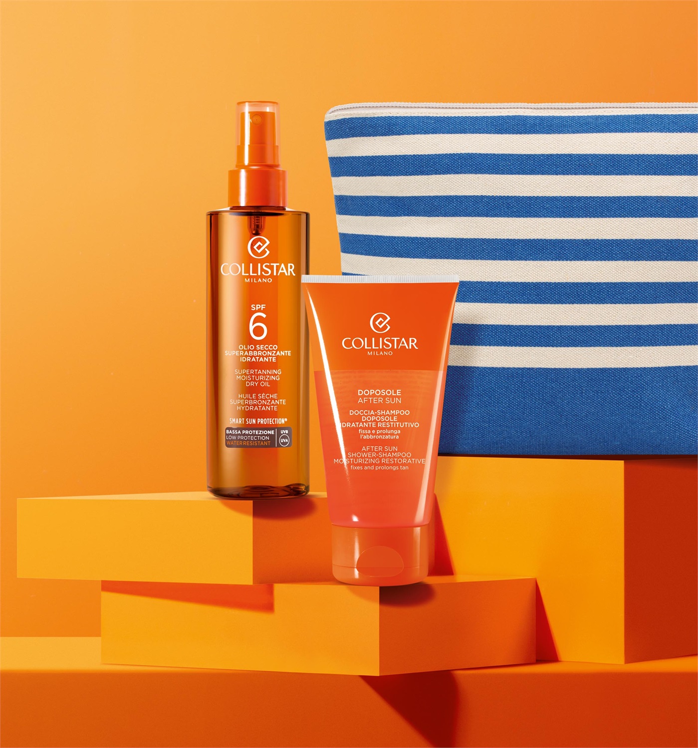 Collistar Cofanetto Olio Secco Superabbronzante Idratante SPF 6 - Include Doccia-Shampoo Doposole e Pochette Riciclata