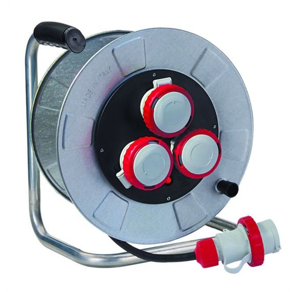 FANTON Avvolgicavo 30m con 3 Prese AC, Cavo H07RN-F 4G2.5 mm², Colore Argento
