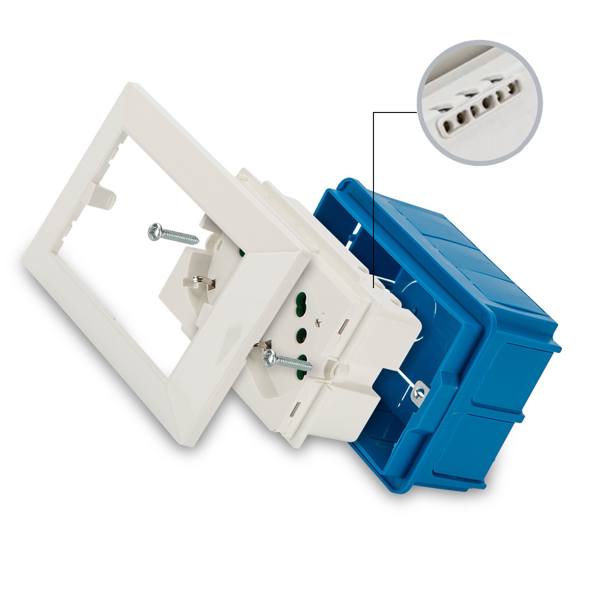 FANTON 42100 - Multipresa Universale da Incasso 2 x Type F Type L, 3 Moduli, 16A, Bianco, Plastica, IP20