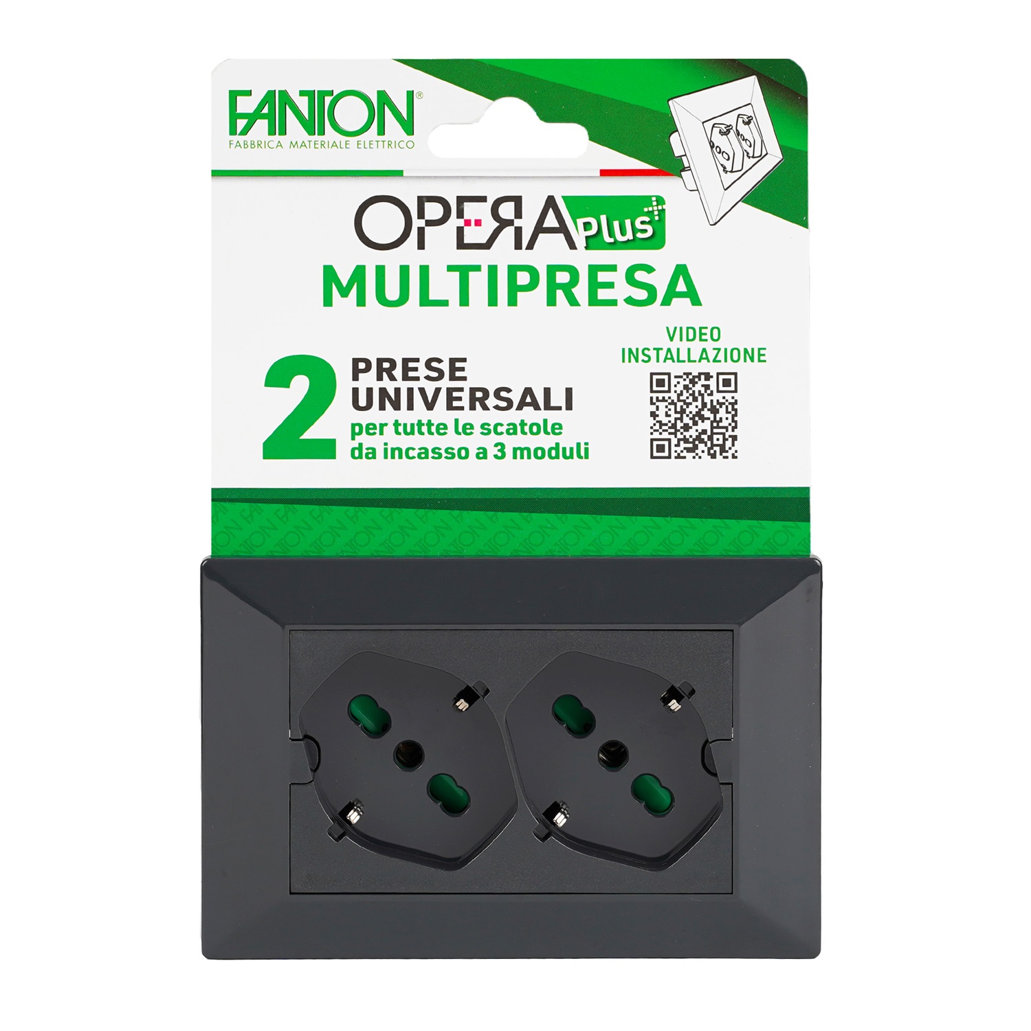 FANTON 42101 Multipresa Universale da Incasso 2 x Type F Type L Bipasso Italo/Tedesca 16A Antracite, Grigio