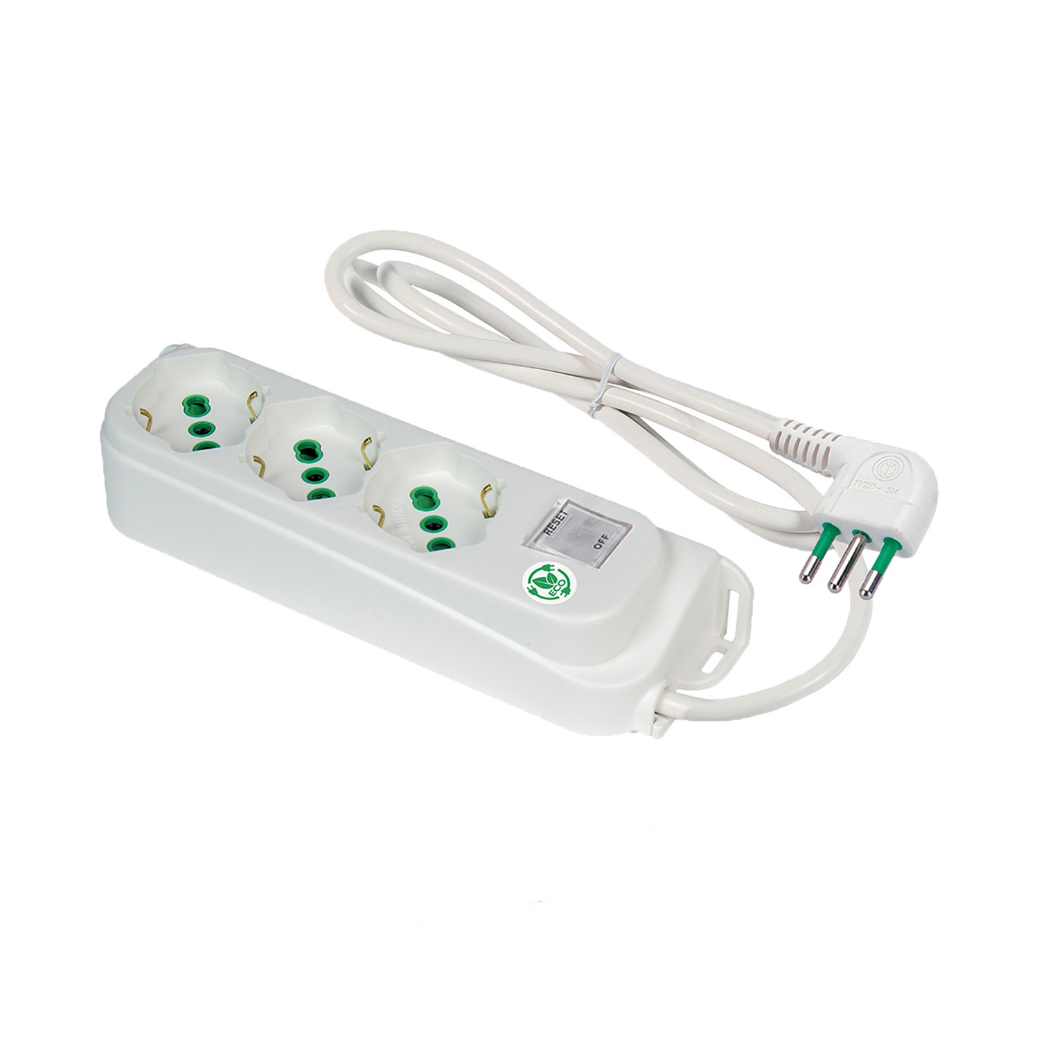 FANTON 474604ECO Multipresa OMEGA ECO RELIFE 3 Prese Bipasso/Schuko 2P T 16A con Cavo da 1,5 m e Interruttore Automatico Luminoso - Bianco