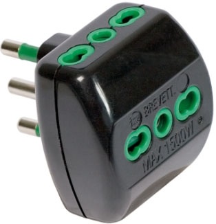 FANTON 82181 Adattatore Triplo Vertical System Nero con Spina Italiana 2P T 16A e 3 Prese Bipasso 2P T 16A
