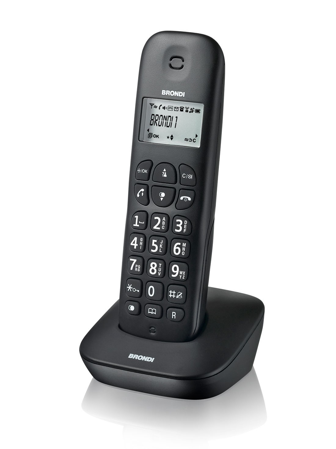 Brondi Gala Telefono Cordless DECT Nero - Identificatore di Chiamata, ECO DECT, Display Illuminato, Rubrica 20 Numeri
