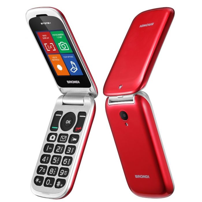 Brondi Stone Rosso - Telefono Cellulare Dual SIM Clamshell 2.4'' con Fotocamera 1.3 MP e Bluetooth
