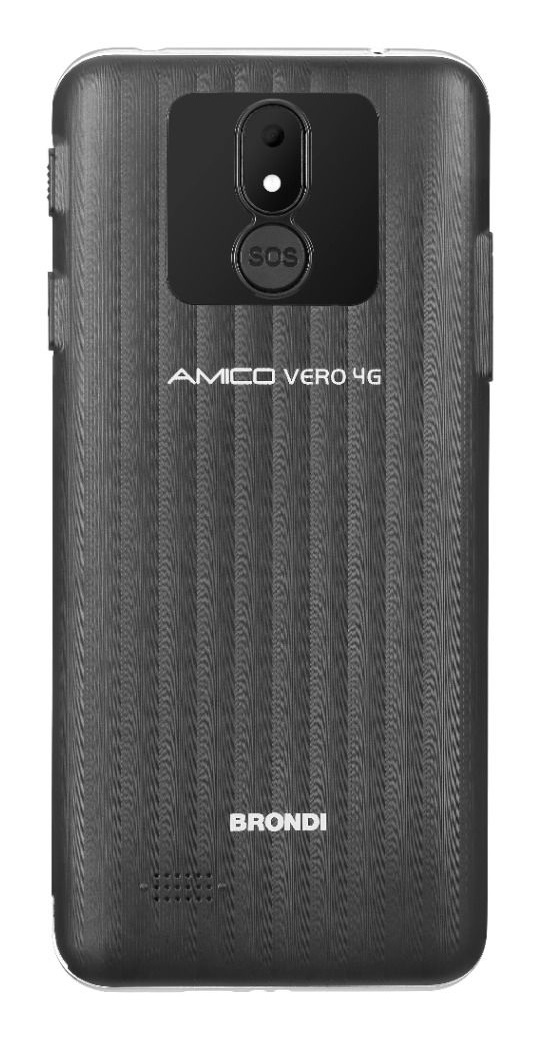 Brondi Amico Vero 4G Smartphone 5.7'' Doppia SIM Android 14, 3 GB RAM, 32 GB Memoria, 2800 mAh, Sensore di Caduta, Tasto SOS, Nero