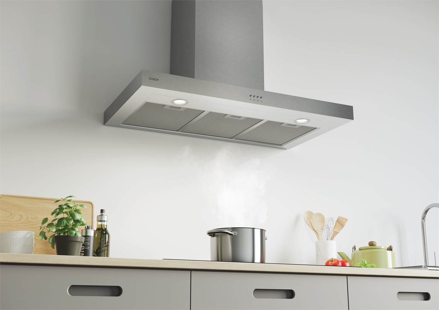 Candy CMB955X Cappa Aspirante a Parete 90 cm Acciaio Inox 620 m³/h con Filtro al Carbonio e Illuminazione LED