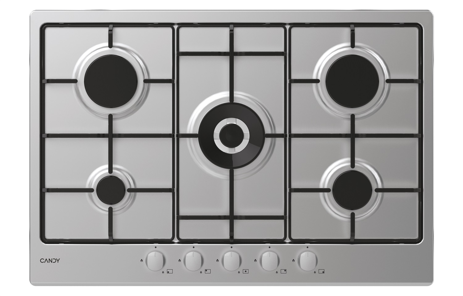 Candy CHW74WX Piano Cottura a Gas 75 cm con 5 Fuochi e Bruciatore Doppia Corona in Acciaio Inox da Incasso