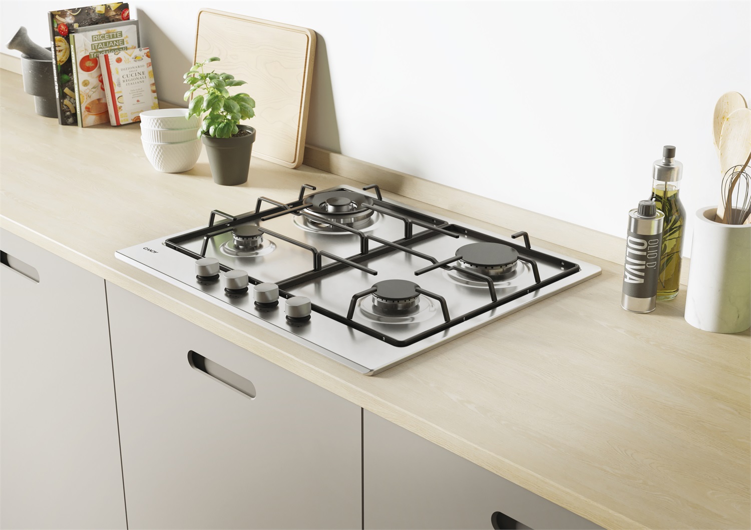 Candy CHW6BR4WX Piano Cottura A Gas Da Incasso 60 cm in Acciaio Inox con 4 Fuochi