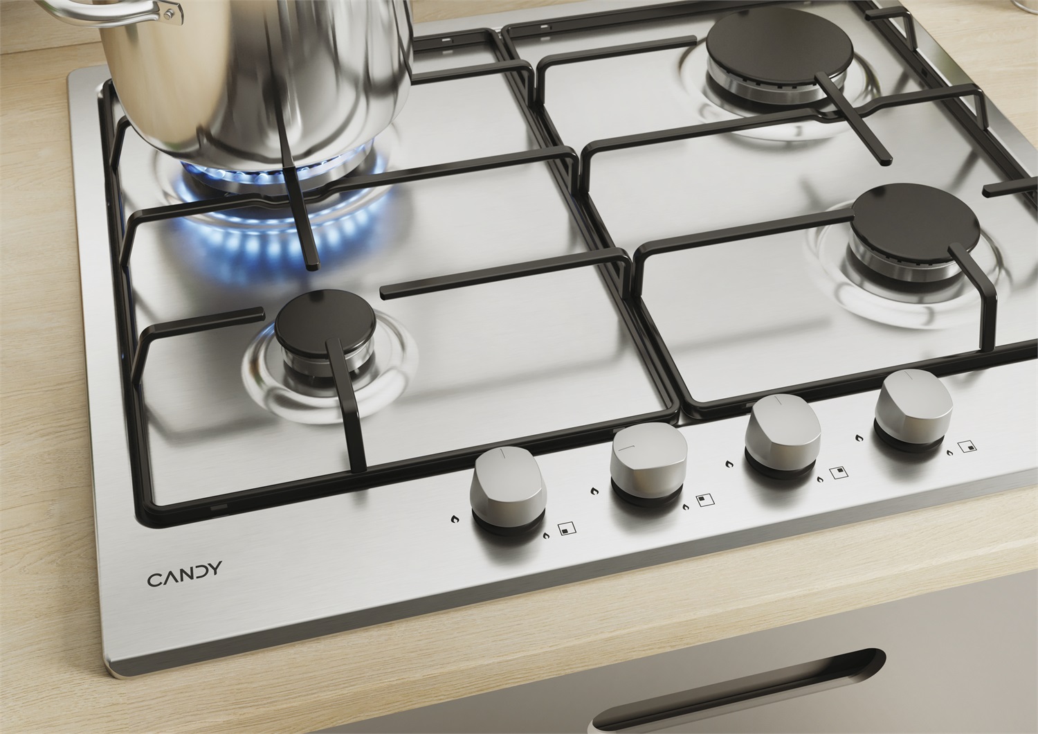 Candy CHW6BR4WX Piano Cottura A Gas Da Incasso 60 cm in Acciaio Inox con 4 Fuochi