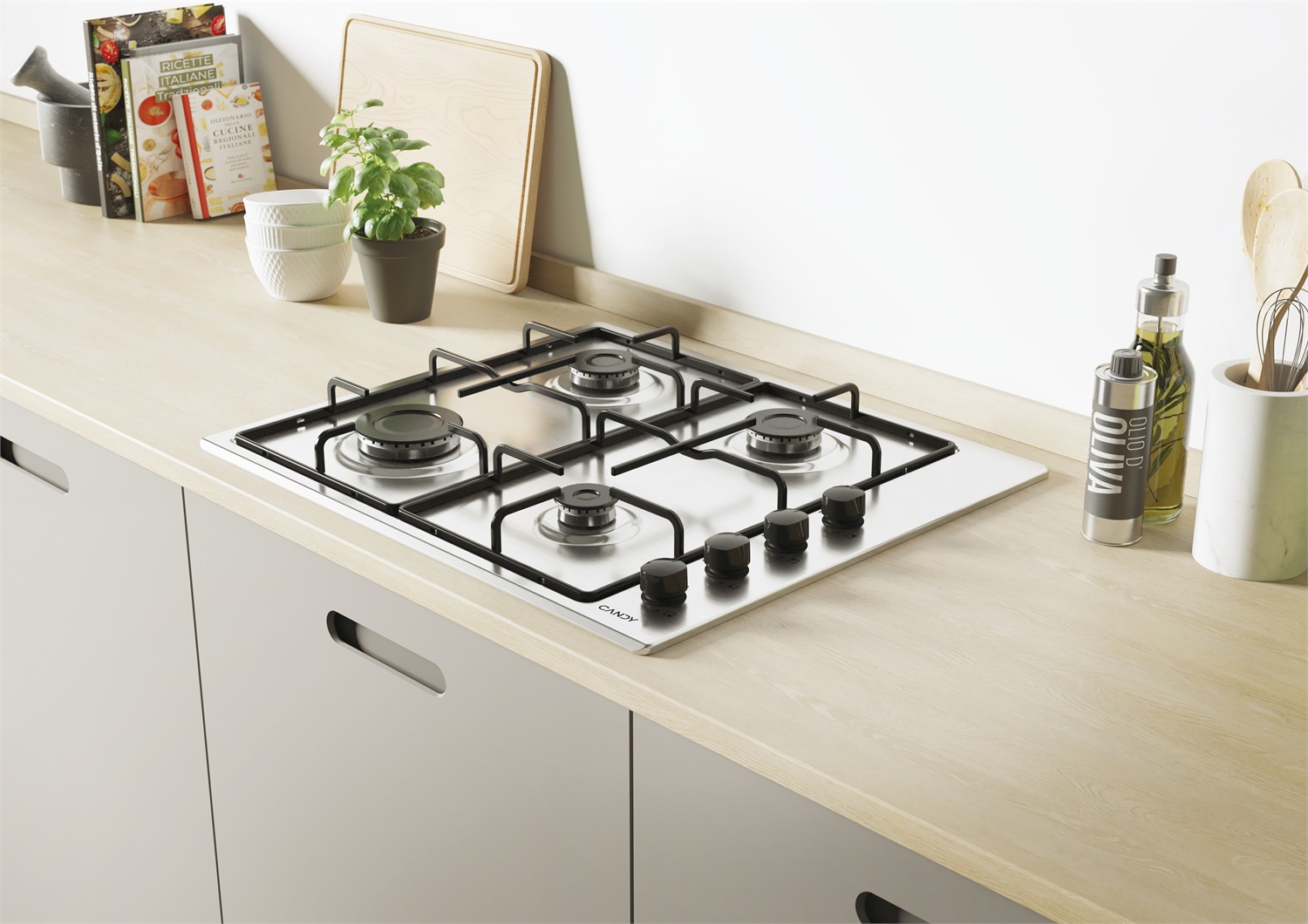 Candy CHW6LBX Piano Cottura a Gas 60 cm, 4 Fuochi, Acciaio Inox, Griglie in Metallo, Valvola di Sicurezza