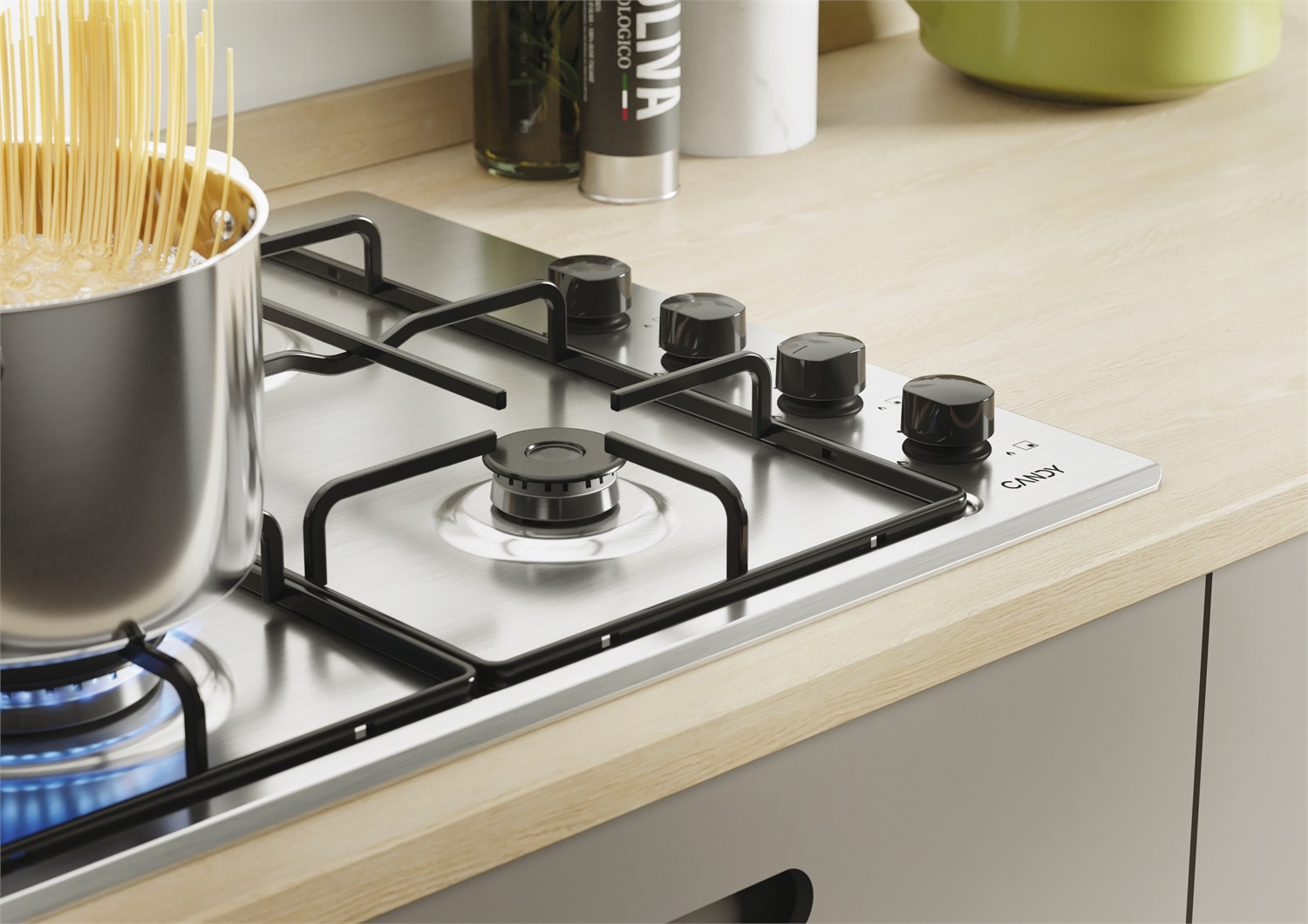 Candy CHW6LBX Piano Cottura a Gas 60 cm, 4 Fuochi, Acciaio Inox, Griglie in Metallo, Valvola di Sicurezza