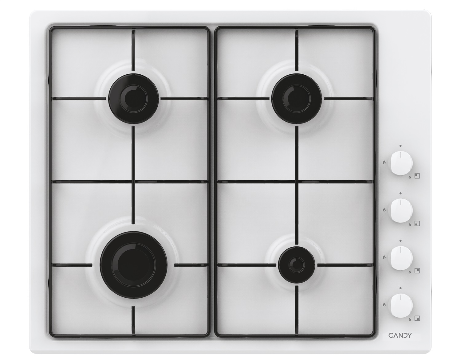 Candy CHW6LWW Piano Cottura a Gas 60 cm 4 Fuochi Bianco Acciaio Inox Da Incasso