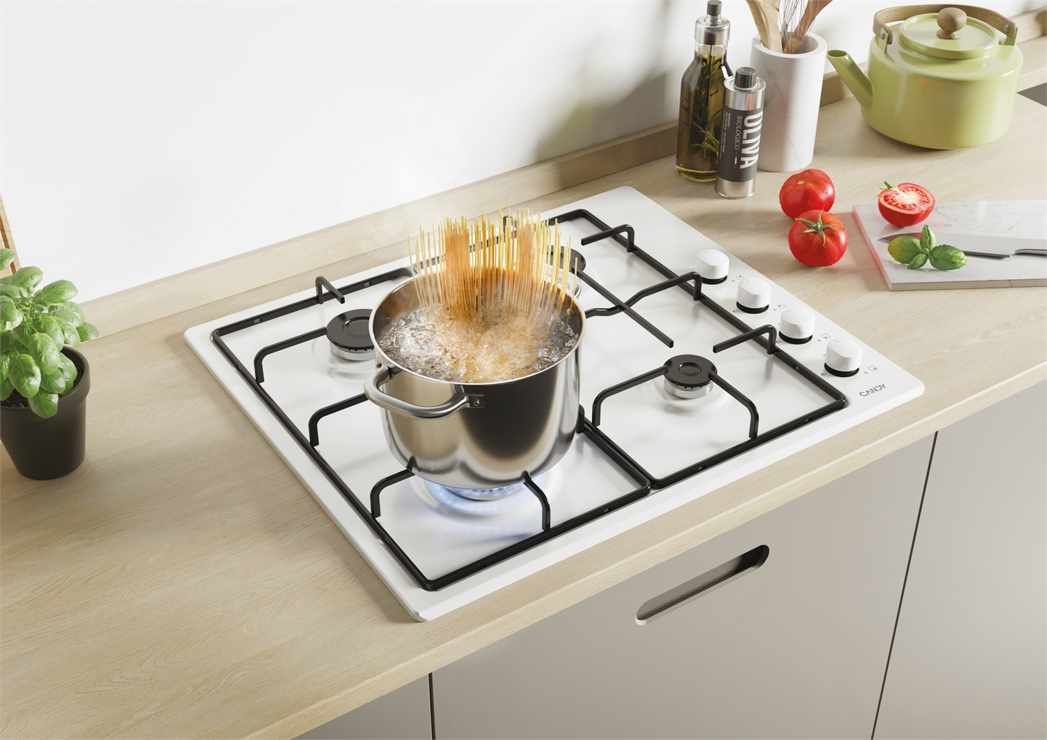 Candy CHW6LWW Piano Cottura a Gas 60 cm 4 Fuochi Bianco Acciaio Inox Da Incasso