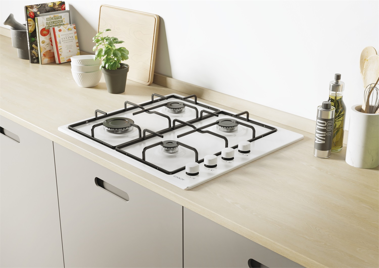 Candy CHW6LWW Piano Cottura a Gas 60 cm 4 Fuochi Bianco Acciaio Inox Da Incasso