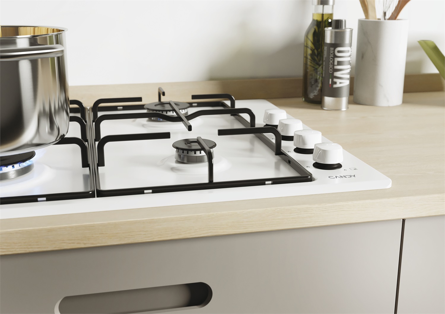 Candy CHW6LWW Piano Cottura a Gas 60 cm 4 Fuochi Bianco Acciaio Inox Da Incasso