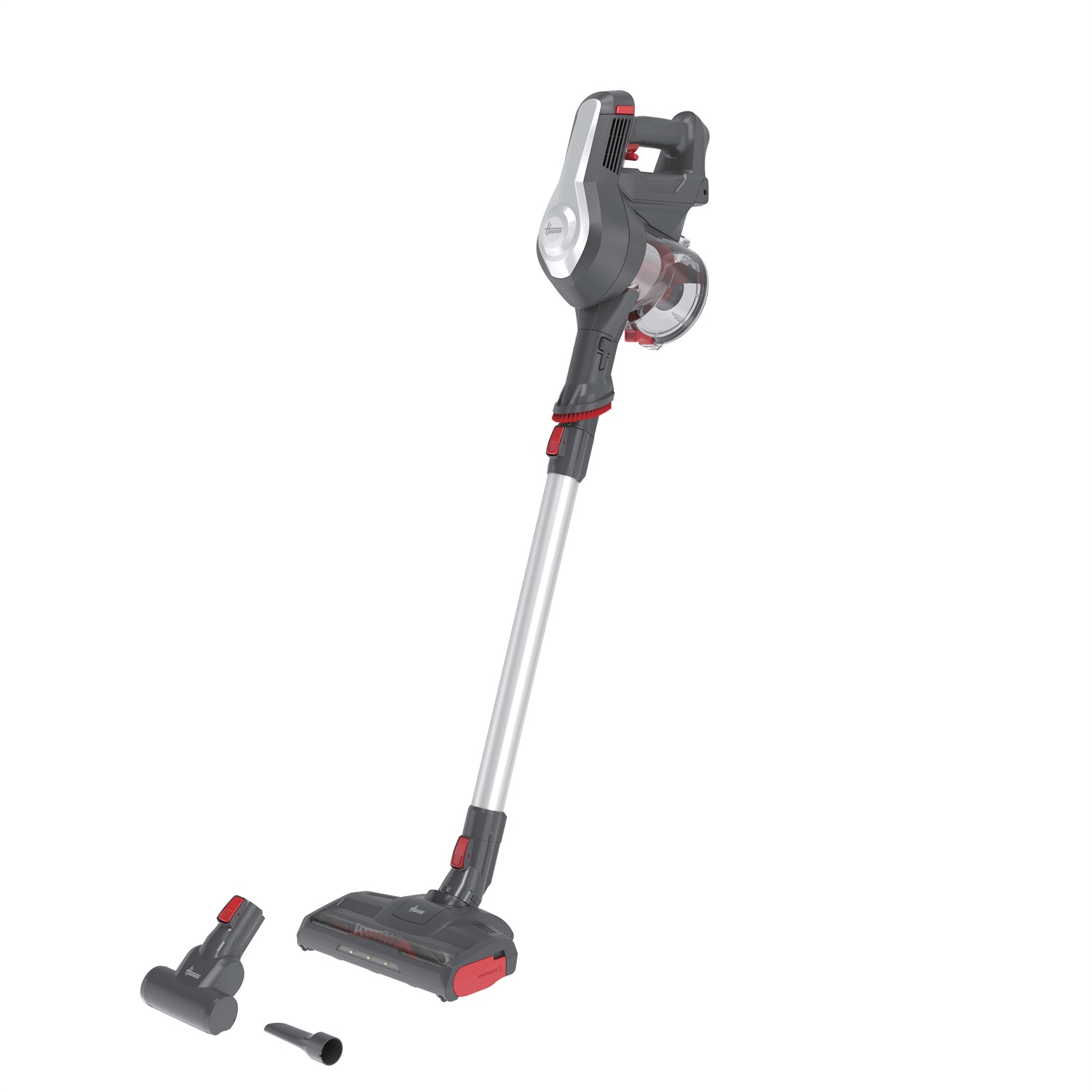 Hoover HF122GPT 011 Aspirapolvere Elettrica Senza Fili, Ciclonico, Senza Sacco, 170W, 0,9 L, Mini Turbo Spazzola, Autonomia 40 Min, Titanio/Rosso