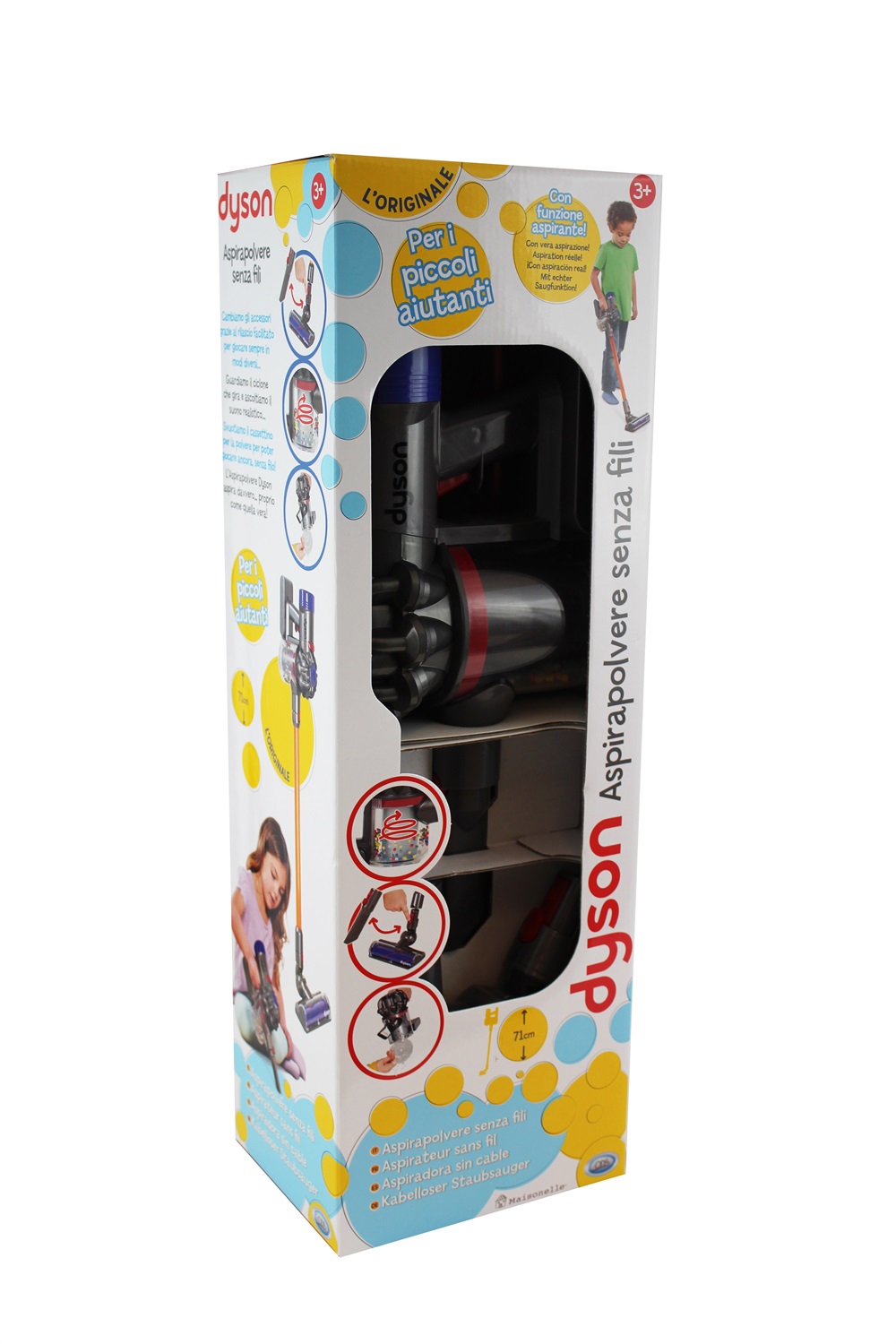 ODS Dyson V8 Aspirapolvere Giocattolo per Bambini - Colore Grigio, Arancione e Viola, Funzione Aspirante con Suoni Realistici, Parti Estraibili, Età 3