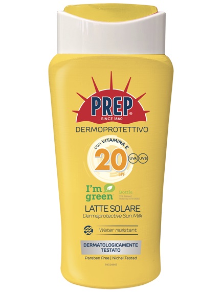 Prep Latte Solare Dermoprotettivo SPF20 200ml - Protezione UVA e UVB, Formula Cremosa con Vitamina E, Senza Parabeni