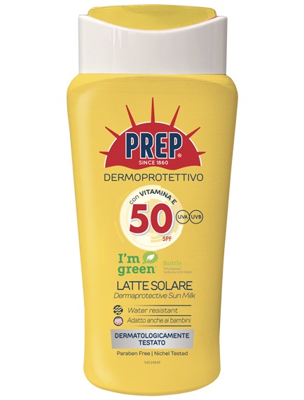 Prep Latte Solare Dermoprotettivo SPF 50 200ml - Protezione UVA e UVB, Arricchito con Vitamina E, Senza Parabeni