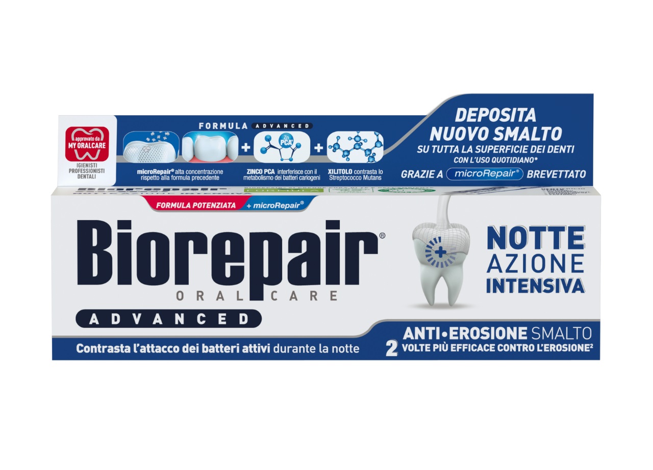 Biorepair Advanced Intensivo Notte 75 ml - Dentifricio Anti-Erosione con microRepair e Zinco PCA