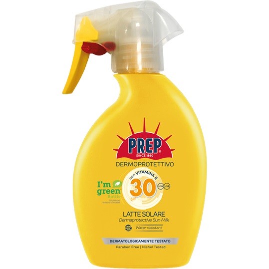 Prep Latte Solare Spray Dermoprotettivo SPF 30 225 ml - Protezione dai Raggi UVA e UVB, Idratante con Glicerina e Vitamina E