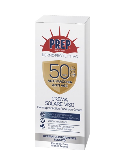 Prep Crema Solare Viso SPF 50 Eco 50 ml - Protezione UVA/UVB, Senza Parabeni, Dermoprotettivo, Anti-macchia e Anti-age
