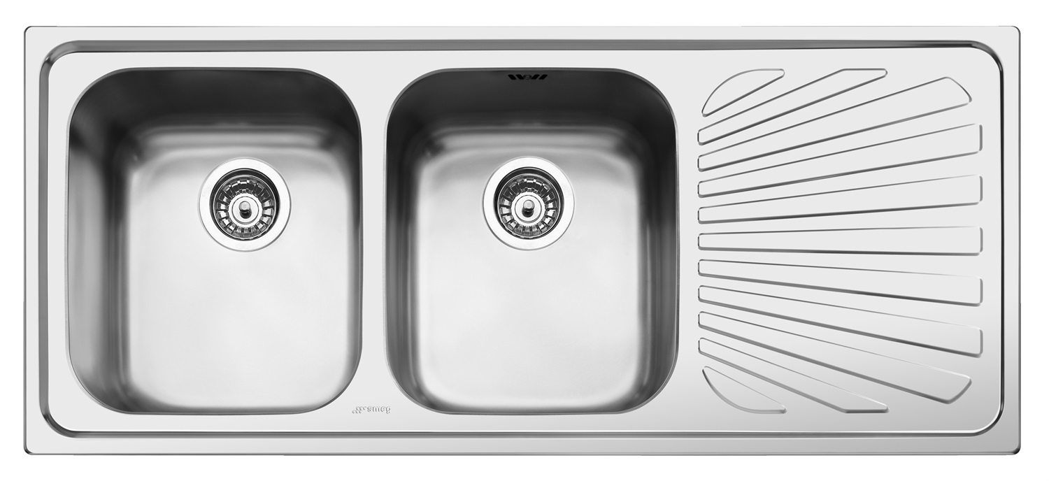 Smeg SP116D Lavello da Incasso in Acciaio Inox AISI304 Spazzolato 116 cm con 2 Vasche e Gocciolatoio a Destra