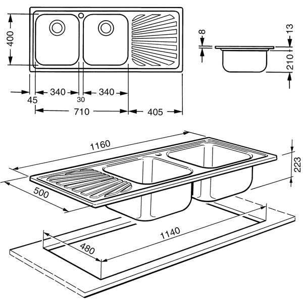 Smeg SP116S Lavello da Incasso in Acciaio Inox Satinato con 2 Vasche e Gocciolatoio a Sinistra - Dimensioni 116 x 50 cm