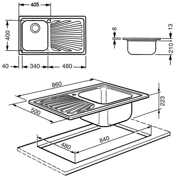Smeg SP861S Lavello da Incasso in Acciaio Inox AISI304 Spazzolato con 1 Vasca e Gocciolatoio Sinistro - Dimensioni 86 x 50 cm