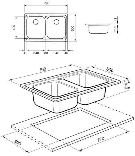 Smeg SP792-2 Lavello da Incasso in Acciaio Inox Spazzolato con 2 Vasche - Dimensioni 79 x 50 cm