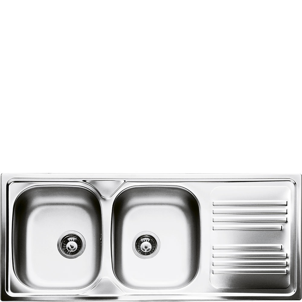 Smeg LYP116D Lavello da Incasso 2 Vasche con Gocciolatoio a Destra - Acciaio Inox Prelucido, Dimensioni 116 x 50 cm
