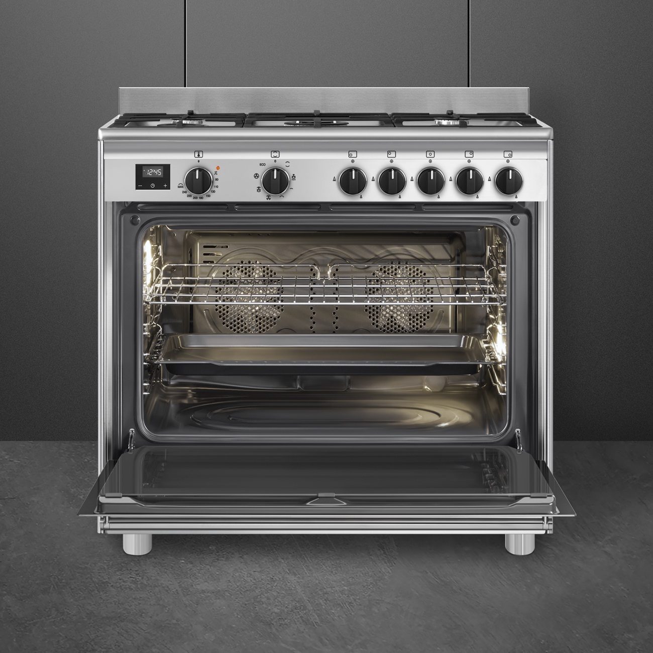 Smeg BG91X2 Cucina a Gas 5 Fuochi con Forno Elettrico Ventilato 90x60 cm Acciaio Inox Classe A